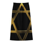 Golden Star of David Print Cotton Front Slit Maxi Skirt