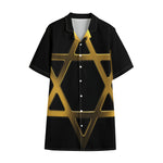 Golden Star of David Print Cotton Hawaiian Shirt