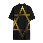 Golden Star of David Print Cotton Hawaiian Shirt