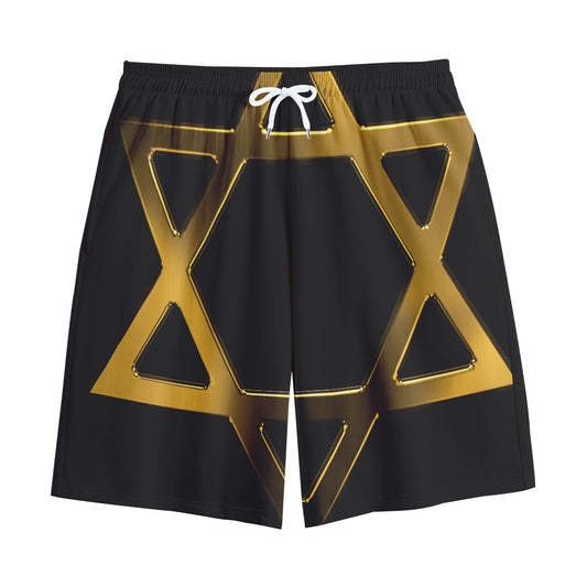 Golden Star of David Print Cotton Shorts