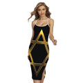 Golden Star of David Print Cross Back Cami Dress