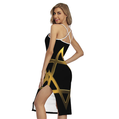 Golden Star of David Print Cross Back Cami Dress