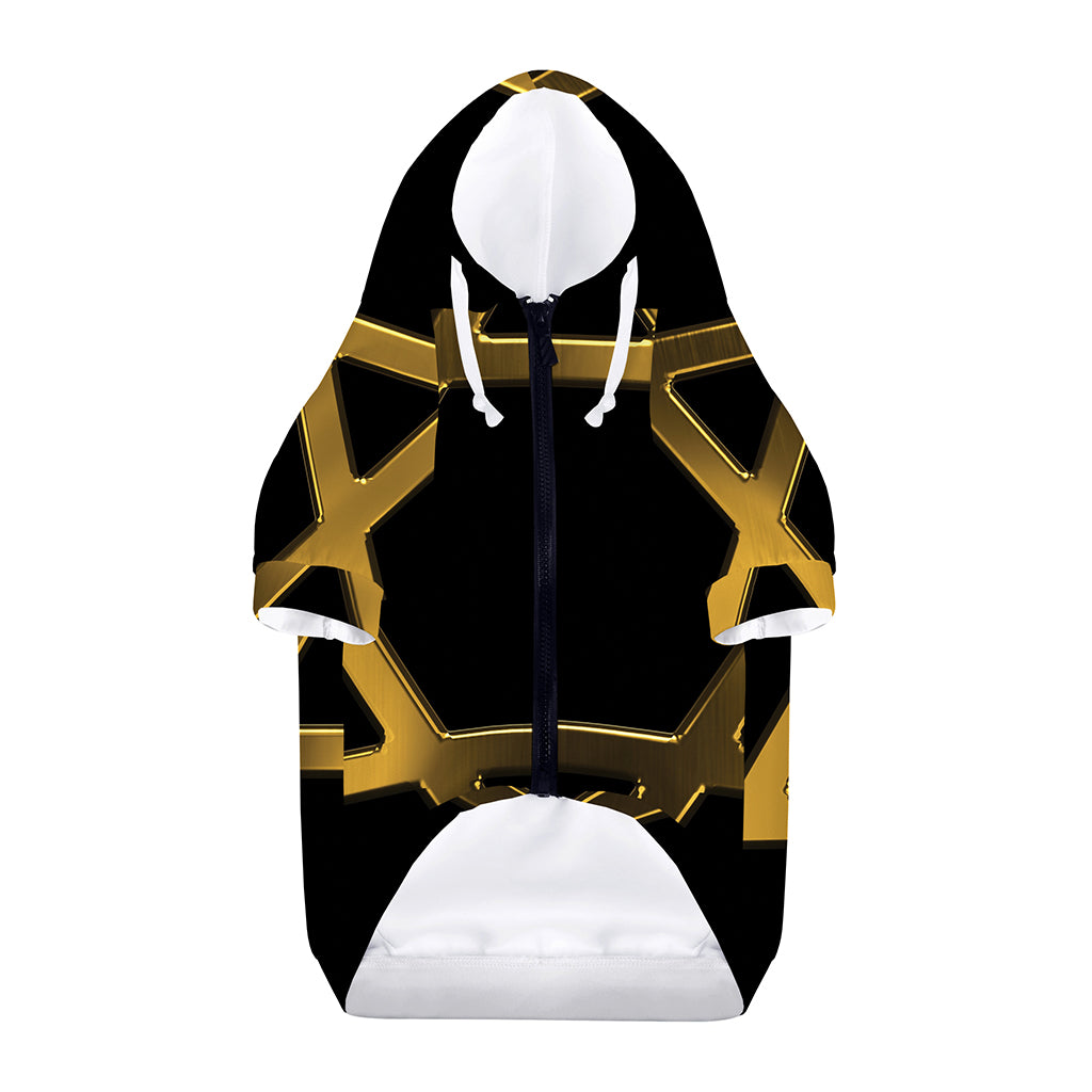 Golden Star of David Print Dog Zip Up Hoodie