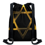 Golden Star of David Print Drawstring Backpack