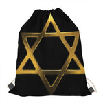 Golden Star of David Print Drawstring Bag