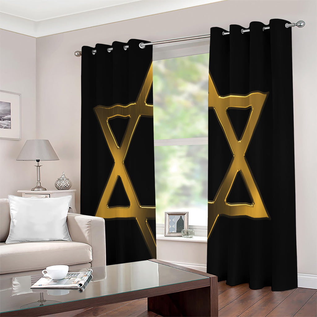 Golden Star of David Print Extra Wide Grommet Curtains