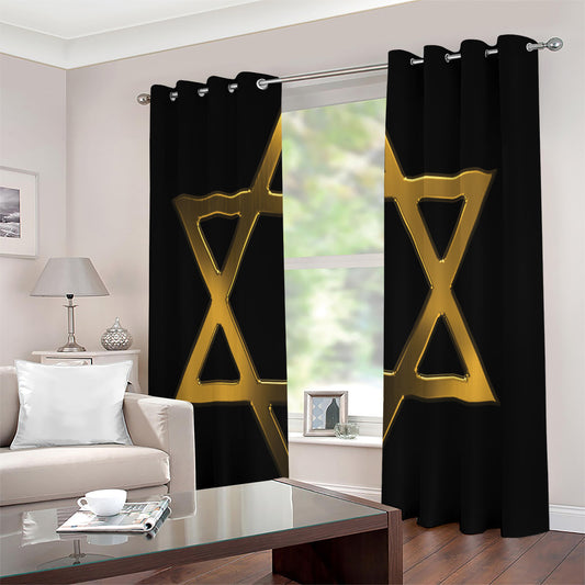 Golden Star of David Print Extra Wide Grommet Curtains
