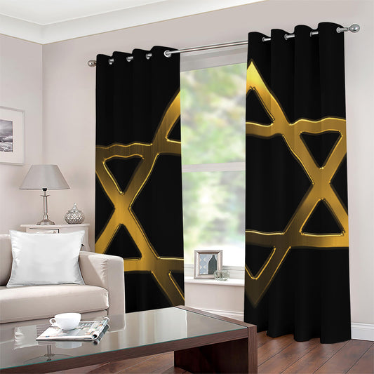 Golden Star of David Print Grommet Curtains