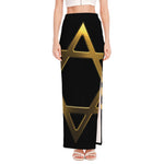Golden Star of David Print High Slit Maxi Skirt