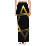 Golden Star of David Print High Slit Maxi Skirt