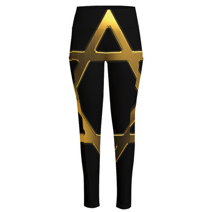 Golden Star of David Print High-Waisted Pocket Leggings