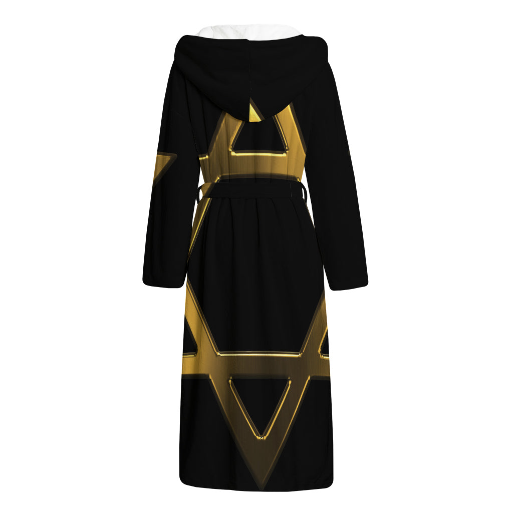 Golden Star of David Print Hooded Bathrobe