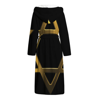 Golden Star of David Print Hooded Bathrobe
