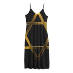 Golden Star of David Print Jersey Midi Cami Dress