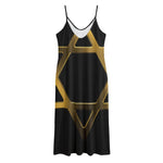 Golden Star of David Print Jersey Midi Cami Dress
