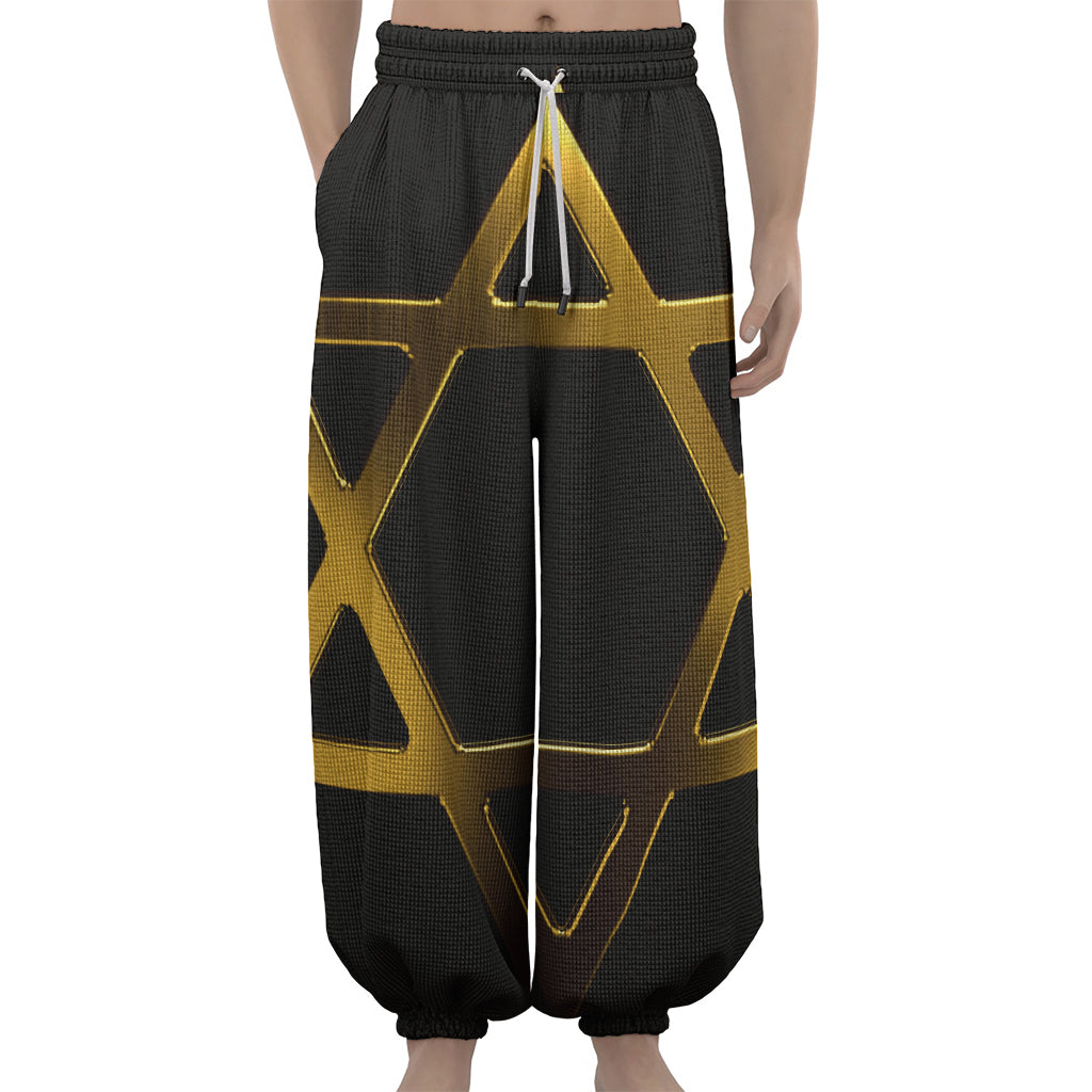 Golden Star of David Print Lantern Pants