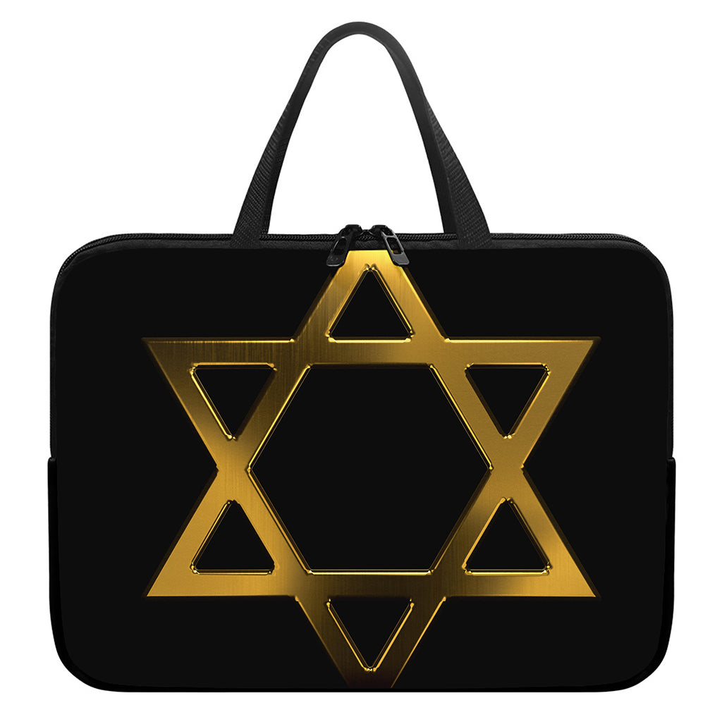 Golden Star of David Print Laptop Sleeve With Handle
