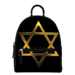 Golden Star of David Print Leather Backpack