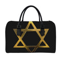 Golden Star of David Print Leather Duffel Bag