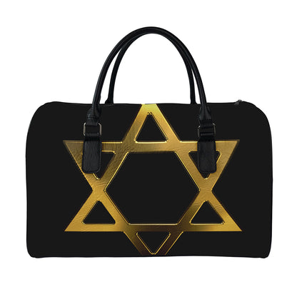 Golden Star of David Print Leather Duffle Bag