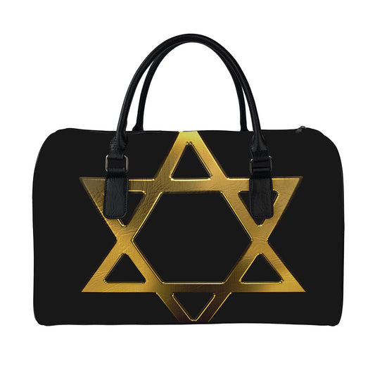 Golden Star of David Print Leather Duffle Bag