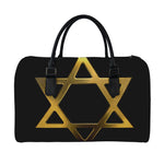 Golden Star of David Print Leather Duffle Bag
