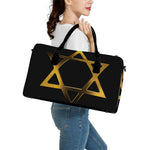 Golden Star of David Print Leather Duffle Bag