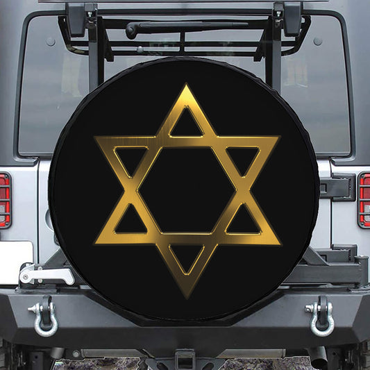 Golden Star of David Print Leather Spare Tire Cover