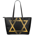 Golden Star of David Print Leather Tote Bag