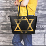 Golden Star of David Print Leather Tote Bag