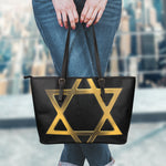 Golden Star of David Print Leather Tote Bag