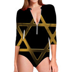 Golden Star of David Print Long Sleeve Swimsuit