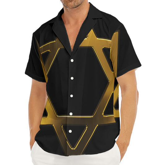 Golden Star of David Print Men's Deep V-Neck Shirt