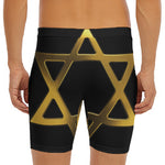 Golden Star of David Print Men's Long Boxer Briefs