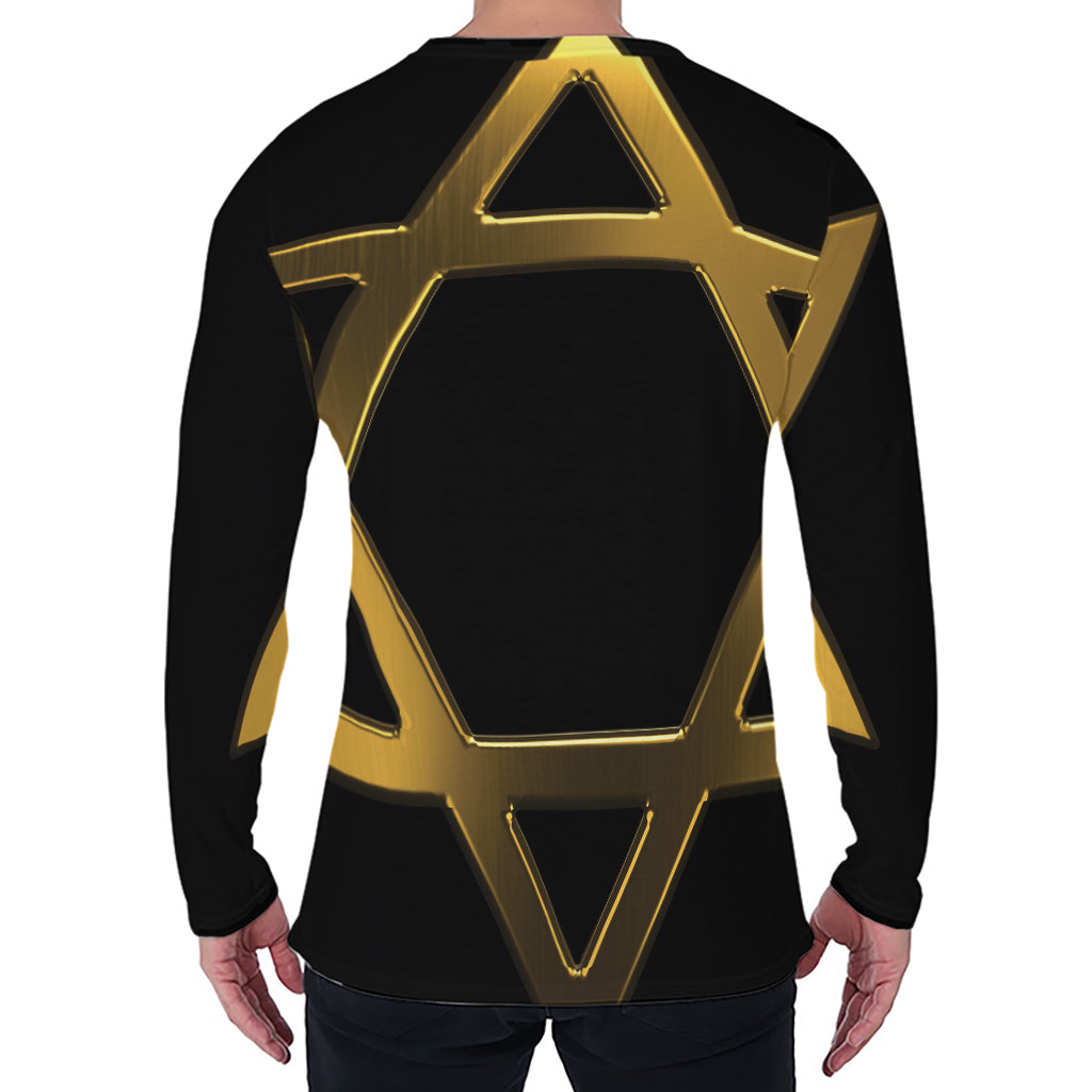 Golden Star of David Print Men's Long Sleeve T-Shirt