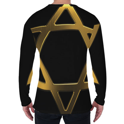 Golden Star of David Print Men's Long Sleeve T-Shirt