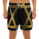Golden Star of David Print Men's Split Running Shorts