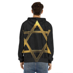 Golden Star of David Print Men's Velvet Pullover Hoodie