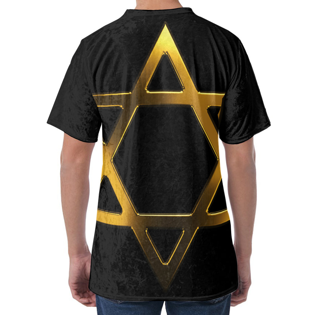 Golden Star of David Print Men's Velvet T-Shirt