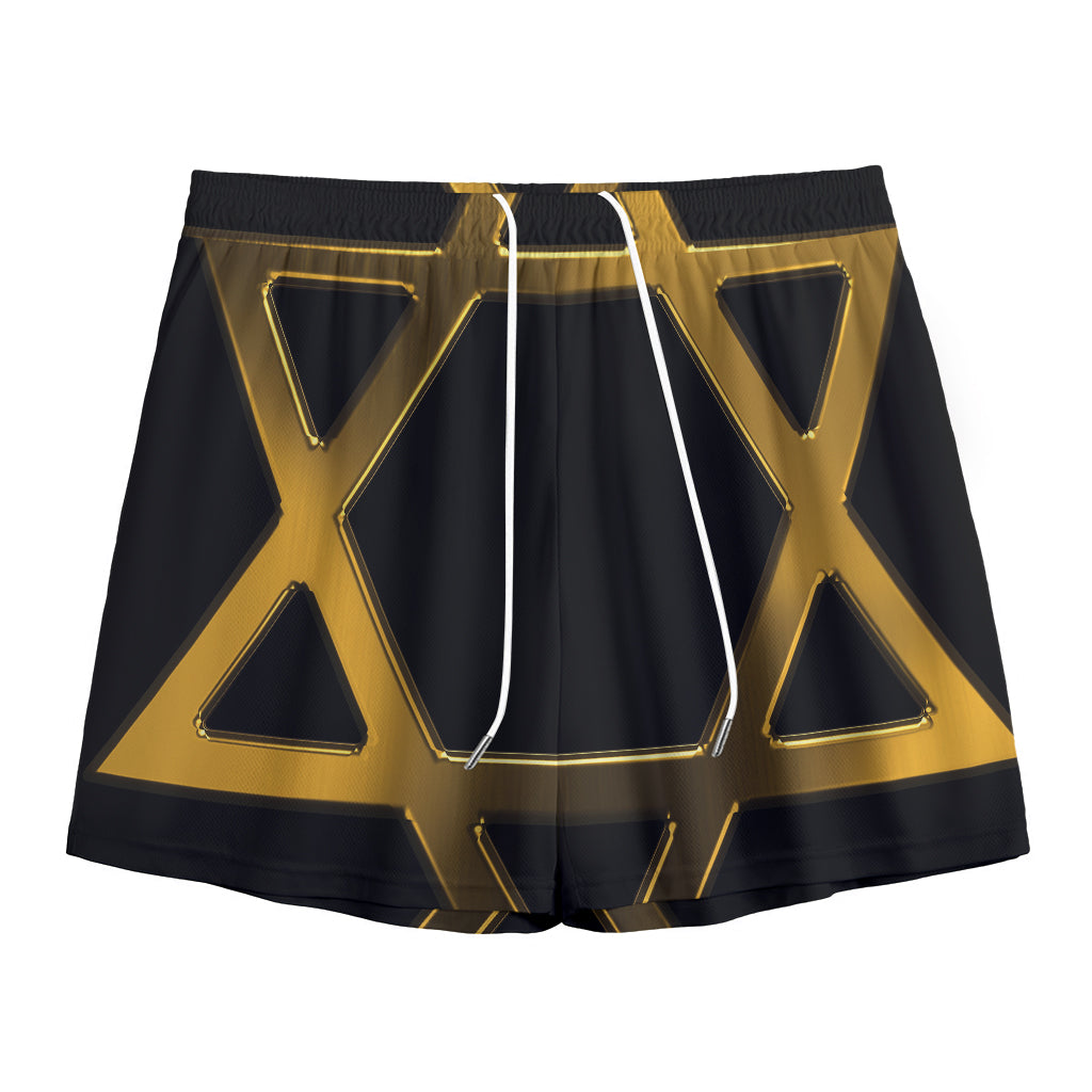 Golden Star of David Print Mesh Shorts