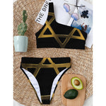 Golden Star of David Print One Shoulder Bikini Top