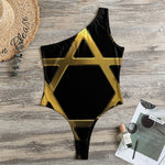 Golden Star of David Print One Shoulder Bodysuit