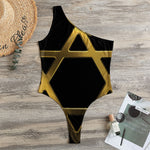 Golden Star of David Print One Shoulder Bodysuit