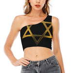 Golden Star of David Print One Shoulder Crop Top