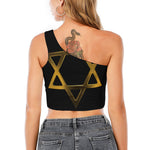 Golden Star of David Print One Shoulder Crop Top