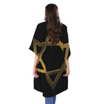 Golden Star of David Print Open Front Beach Cover Up