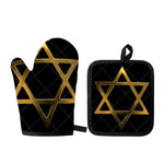 Golden Star of David Print Oven Mitt And Pot Holder Set