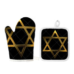 Golden Star of David Print Oven Mitt And Pot Holder Set