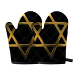 Golden Star of David Print Oven Mitts