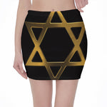 Golden Star of David Print Pencil Mini Skirt